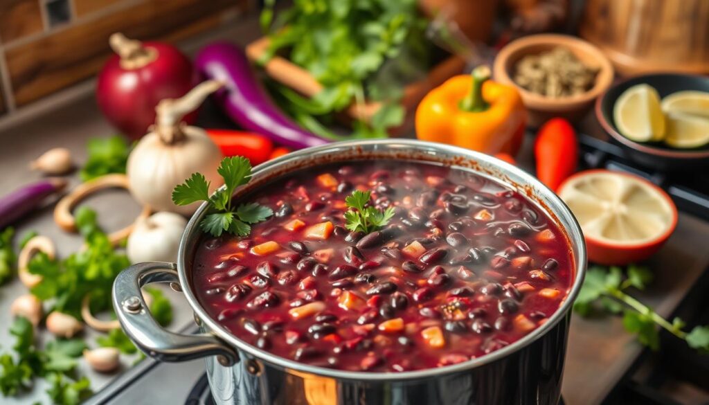 black bean soup cooking