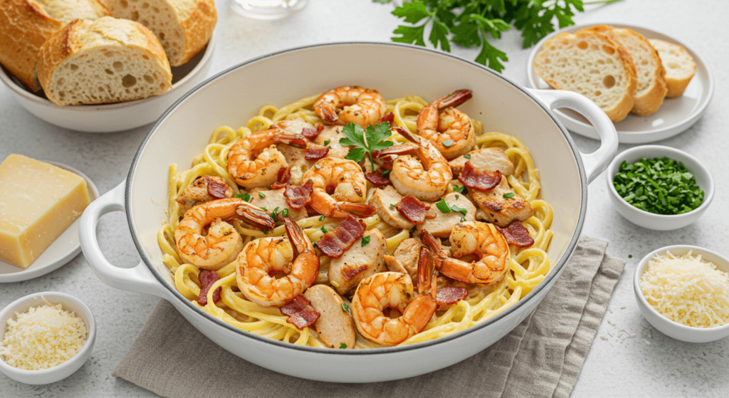 Chicken and shrimp carbonara