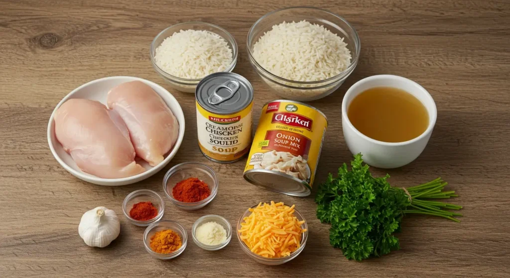 Ingredients FOR forgotten chicken and rice recipe